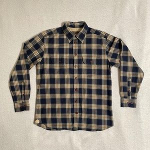 J.L.. Powell flannel button-up blue and tan shirt. Medium. Long sleeve.